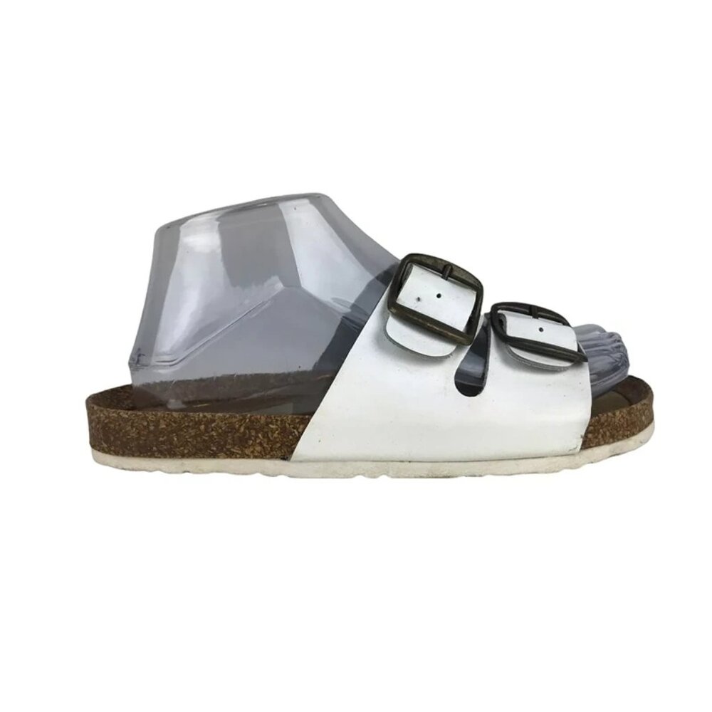 Euro Trekkers Womens White Brown Adjustable Strap Slip On Slide Sandals Sz‎ US 7